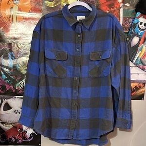Aerie Blue and Black Plaid Casual Button Down Shirt